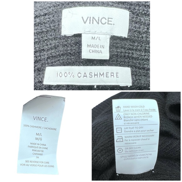 VINCE BLACK RIBBED KNIT CASHMERE SHORT SLEEVE V NECK PONCHO SWEATER - Picture 15 of 15